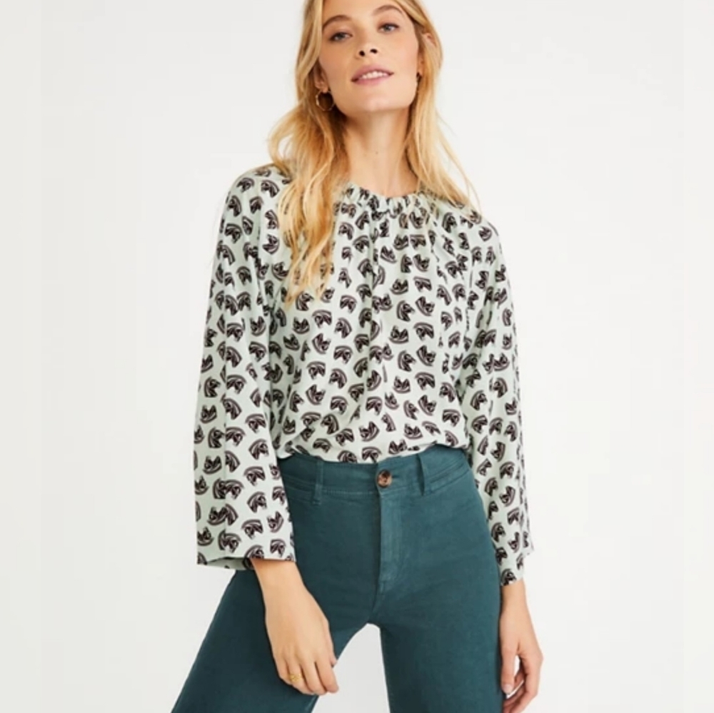 Ann Taylor Mint Green Shirred Horse Top Mint Green